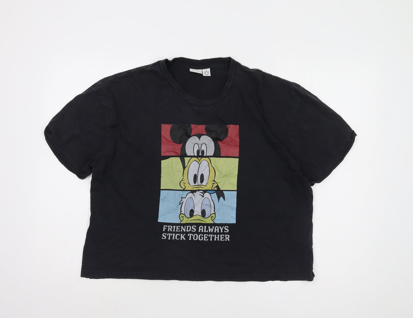 Unisex Adults UK Size M Disney Black Cropped T-Shirt