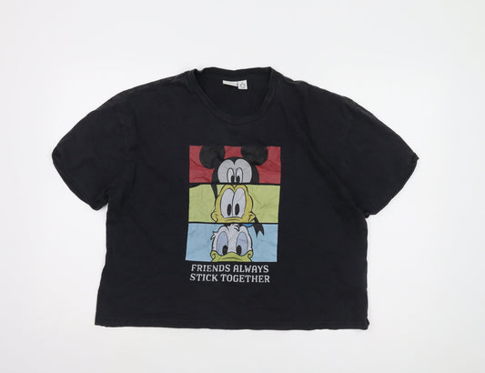 Front view of Disney Black Cartoon Cropped T-Shirt unisex m