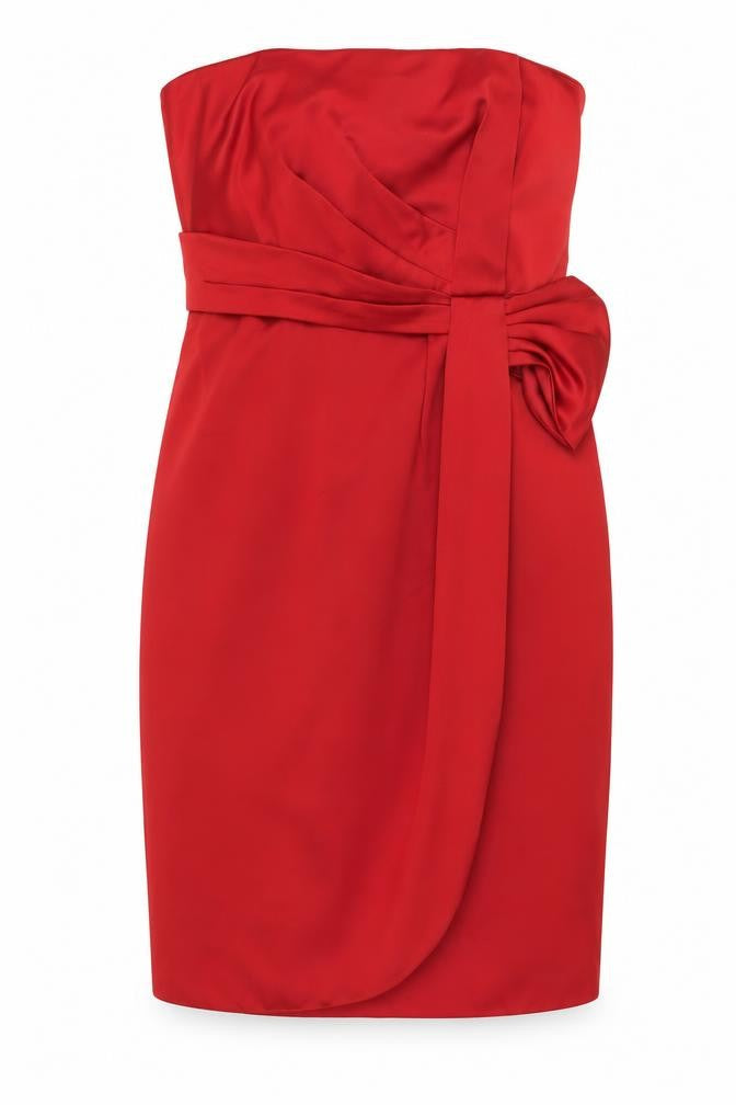 Debut Women's Red Knee Length Strapless Pencil Dress