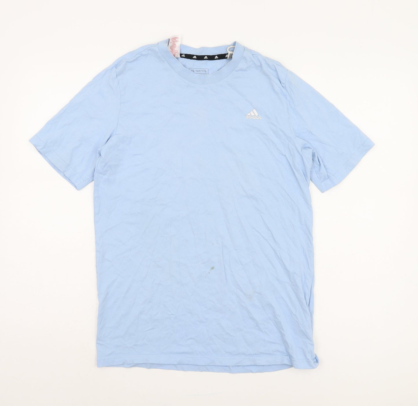 Adidas Boys Blue T-Shirt, Size 176, Logo Accent, Crew Neck