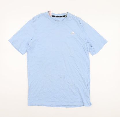 Adidas Boys Blue T-Shirt, Size 176, Logo Accent, Crew Neck