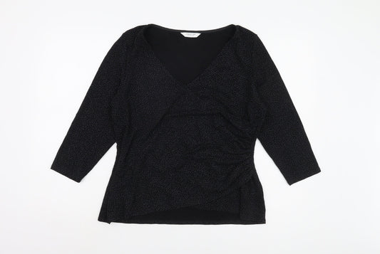 Jacques Vert Women's Black V-Neck Wrap Blouse Size L