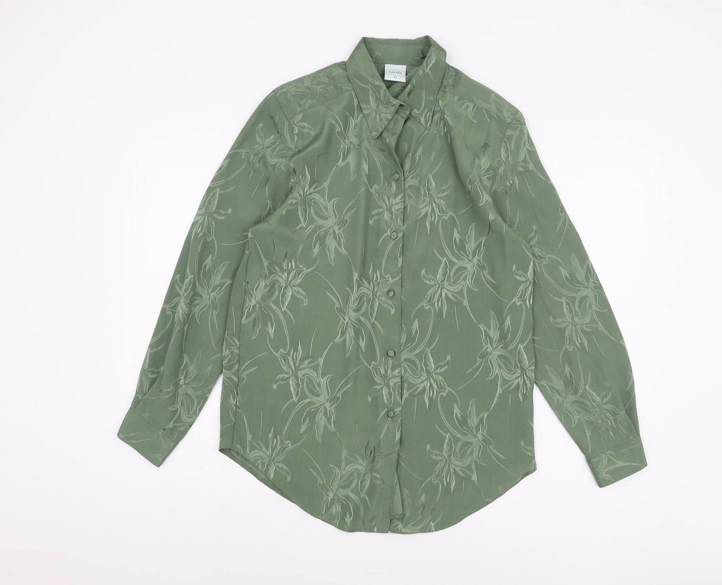 Womens UK Size 10 Canda Green Basic Button-Up