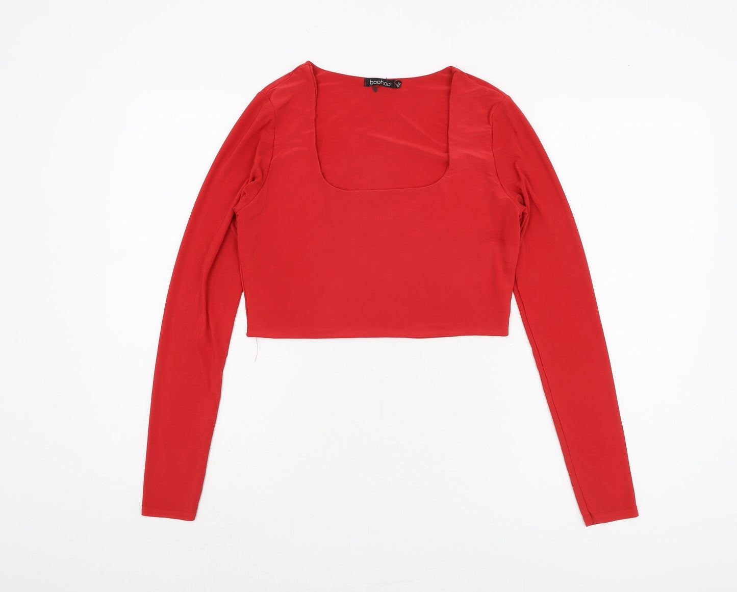 Boohoo Women's Cropped Red Blouse, Size S