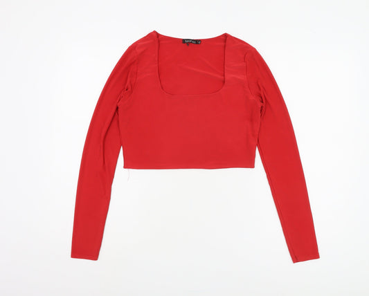 Boohoo Women's Cropped Red Blouse, Size S
