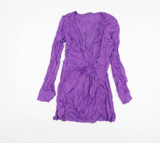 Bershka Women's Purple Wrap Long-Sleeve Top