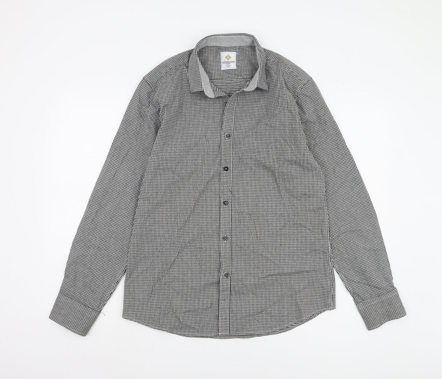 Luis Maldino Men's Black Check Slim Fit Shirt XL