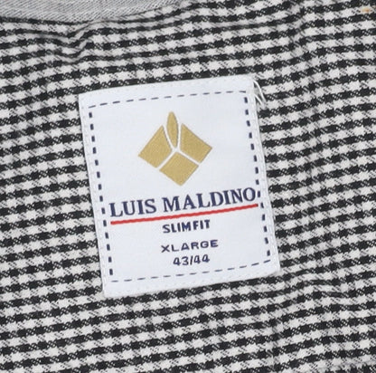 Luis Maldino Men's Black Check Slim Fit Shirt XL