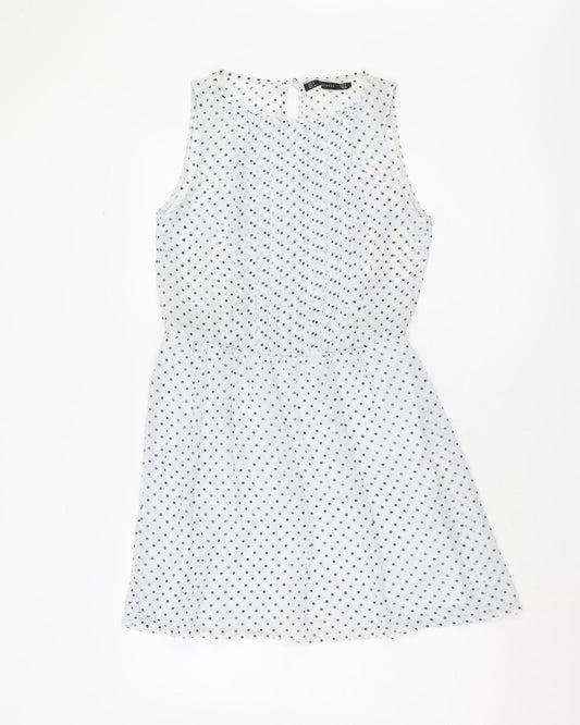 Zara Women's White Polka Dot Sleeveless Dress