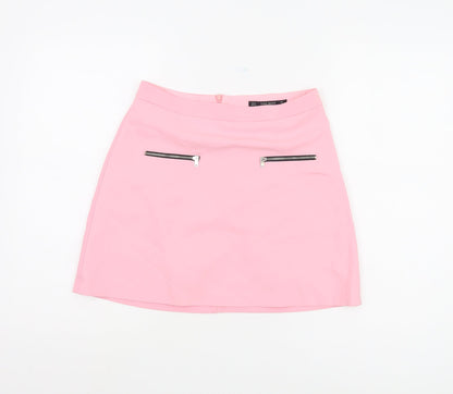 Zara Women Pink Straight Pencil Skirt, S, Zip Accents