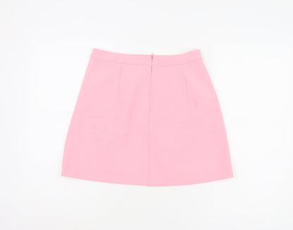 Zara Women Pink Straight Pencil Skirt, S, Zip Accents
