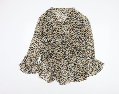 Womens UK Size 12 River Island Beige Wrap Blouse