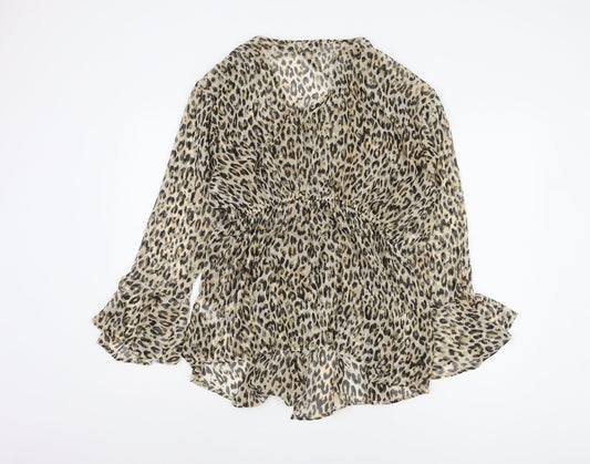 Womens UK Size 12 River Island Beige Wrap Blouse
