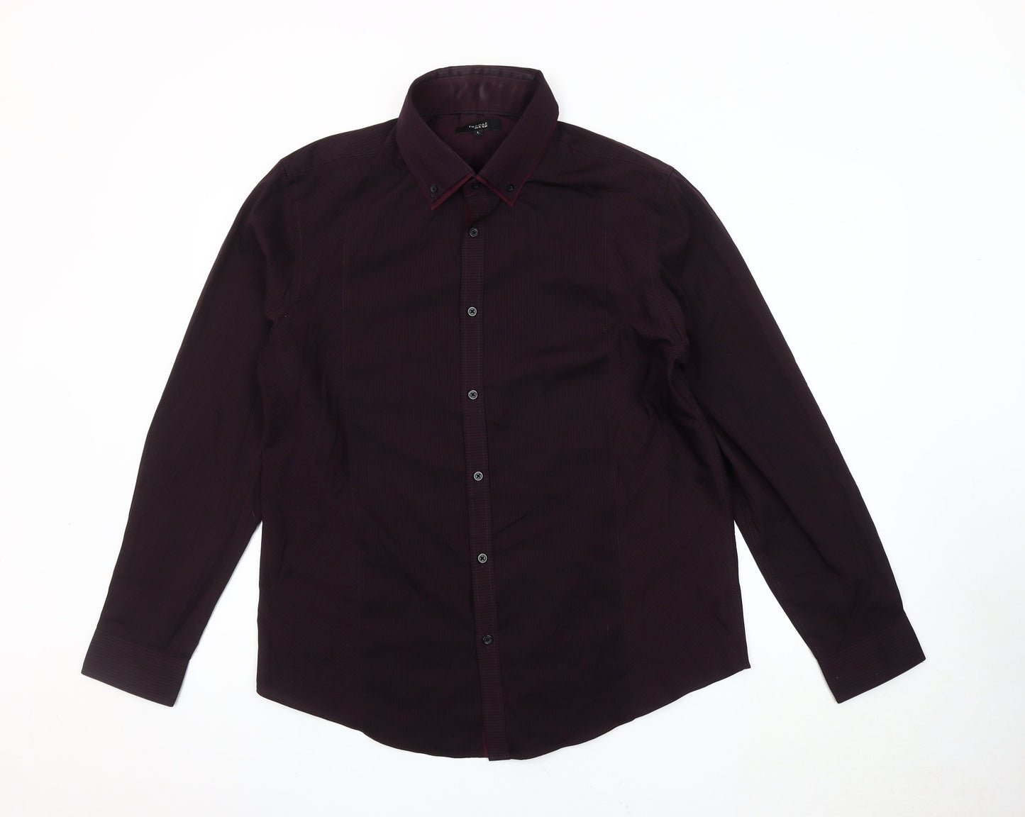 Thomas Nash Men's Purple Striped Long Sleeve Shirt L