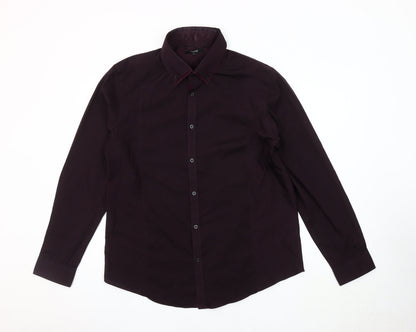 Thomas Nash Men's Purple Striped Long Sleeve Shirt L