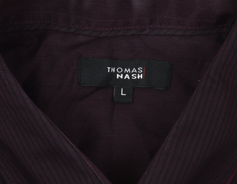 Thomas Nash Men's Purple Striped Long Sleeve Shirt L