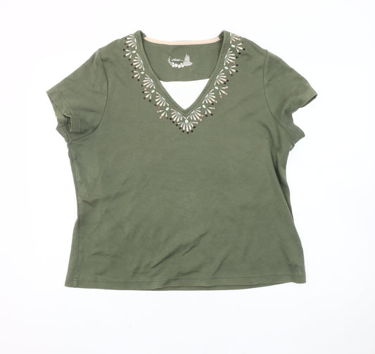 Womens UK Size 20 DASH Green Basic T-Shirt