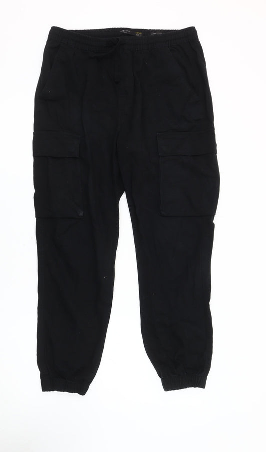 PAZ Italia Men's Black Slim Cargo Trousers, Size 48
