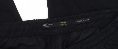 PAZ Italia Men's Black Slim Cargo Trousers, Size 48