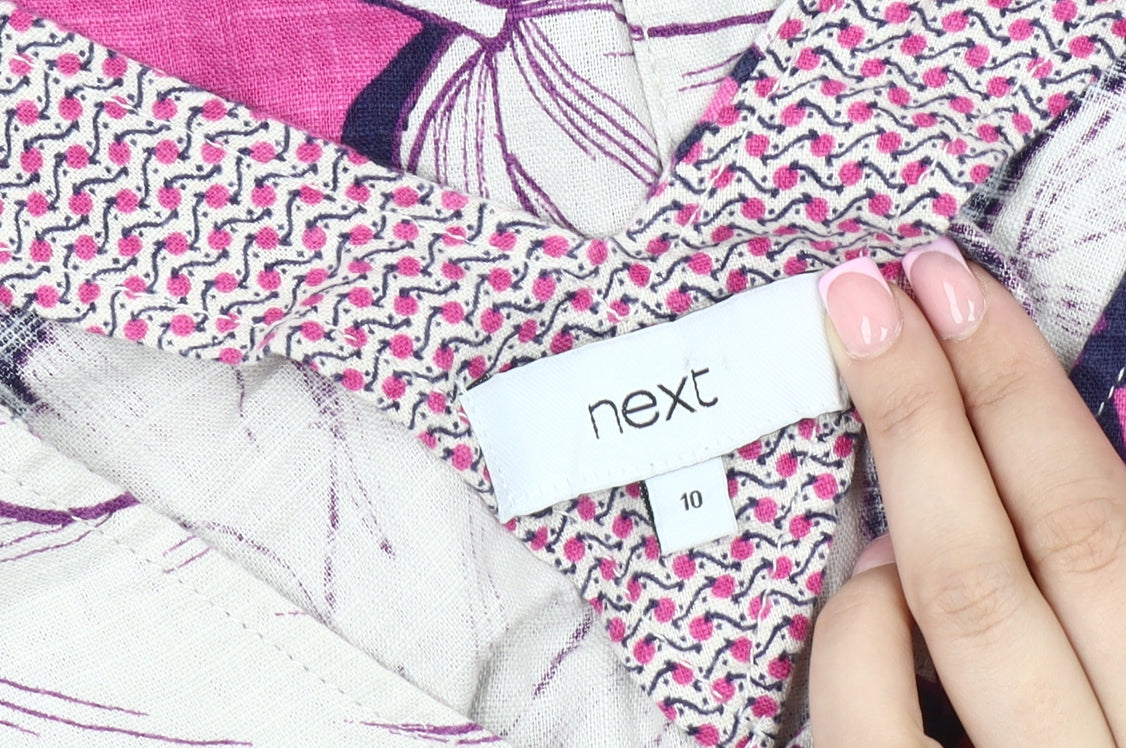 Next Women’s Pink Floral Linen Shift Dress Size 10