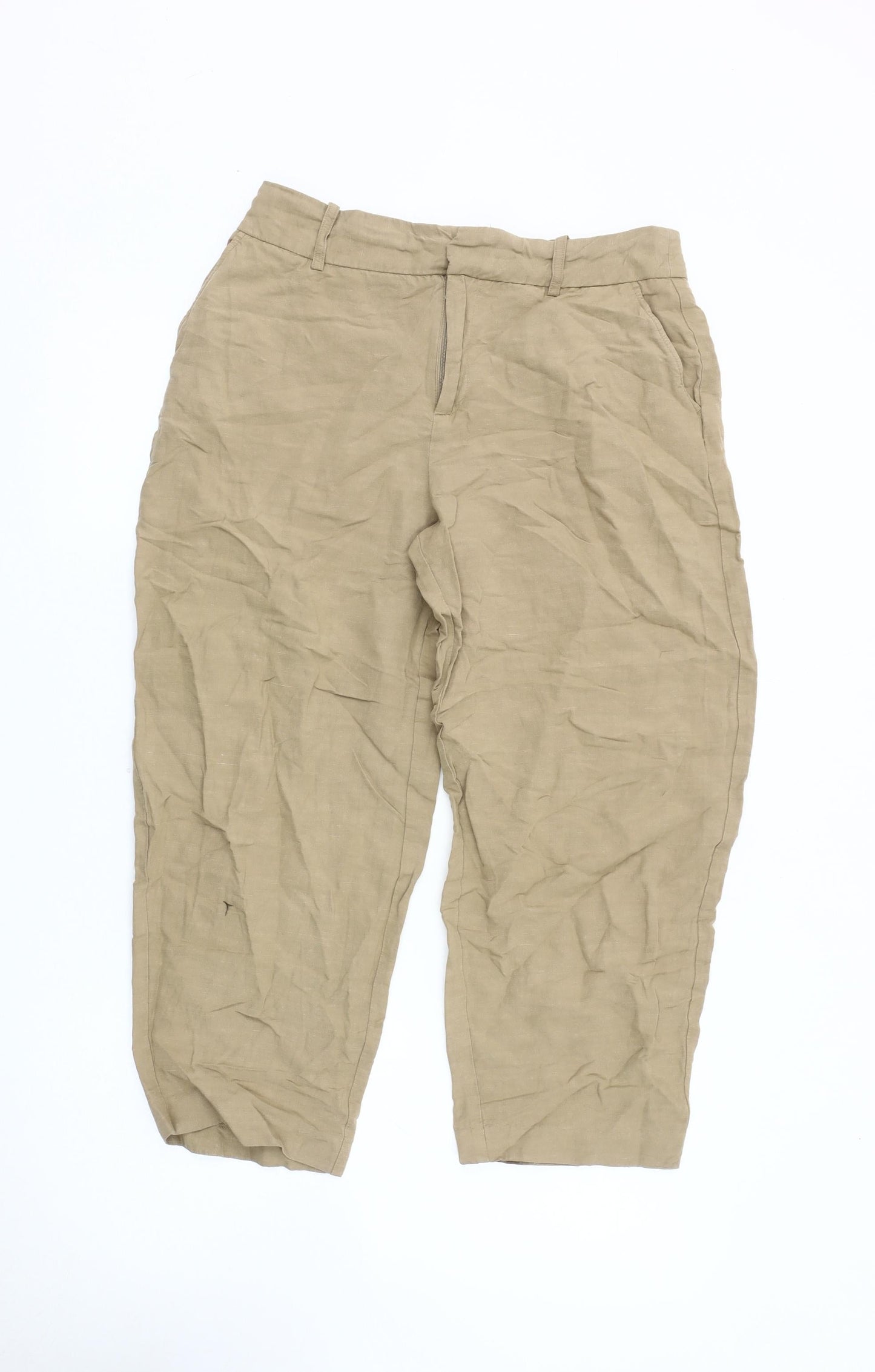 Womens UK Size M Zara Regular Fit Cropped Beige Trousers