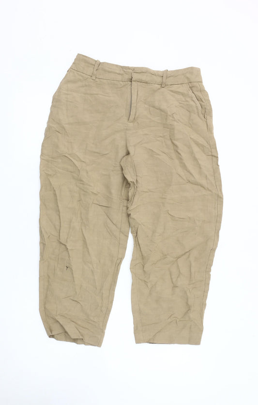 Womens UK Size M Zara Regular Fit Cropped Beige Trousers