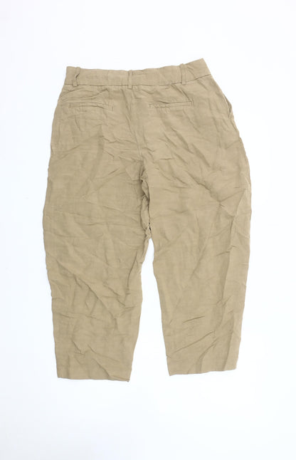 Womens UK Size M Zara Regular Fit Cropped Beige Trousers