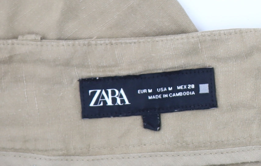 Womens UK Size M Zara Regular Fit Cropped Beige Trousers