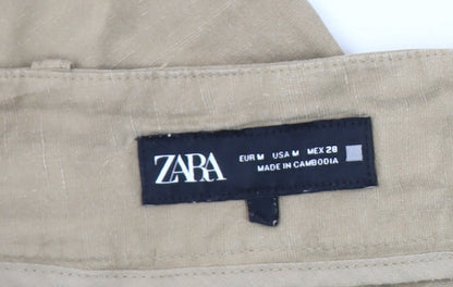 Womens UK Size M Zara Regular Fit Cropped Beige Trousers