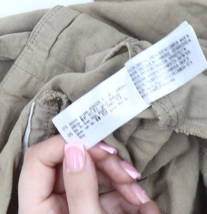 Womens UK Size M Zara Regular Fit Cropped Beige Trousers
