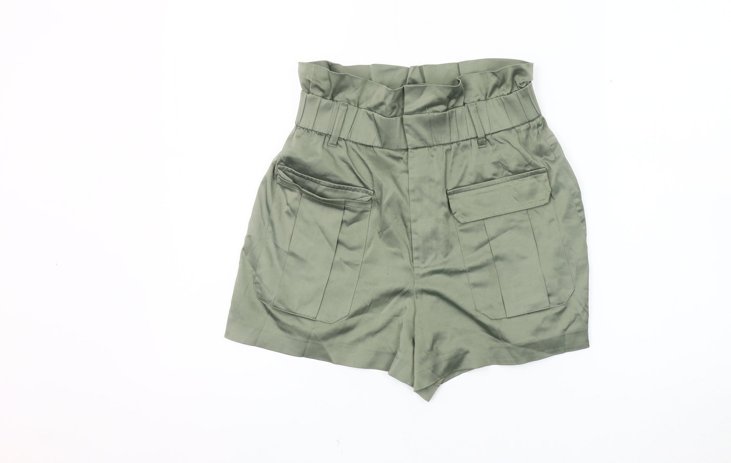 ZARA Women's Green Paperbag Shorts XS - Casual Style