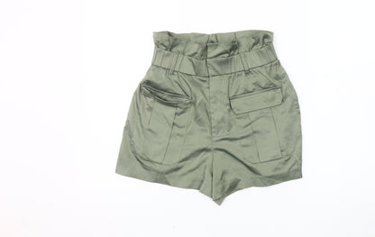ZARA Women's Green Paperbag Shorts XS - Casual Style