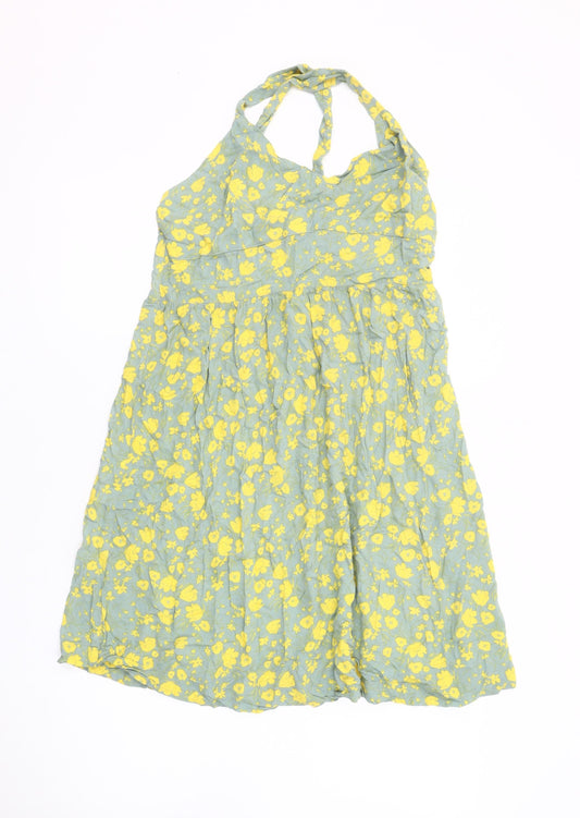 Next Women's Green Floral Halter Dress, Size 6