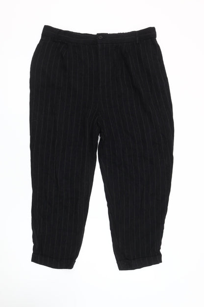 Zara Woman Black Striped Trousers XL, Pleated, Elegant