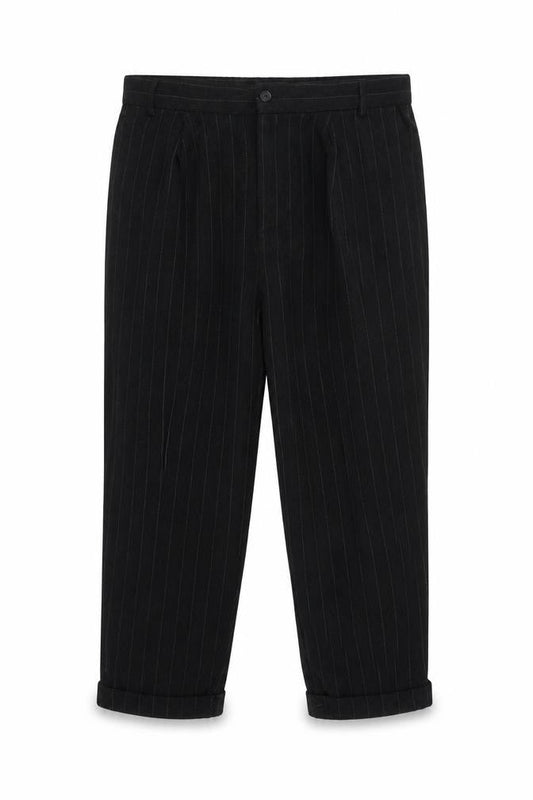 Zara Woman Black Striped Trousers XL, Pleated, Elegant