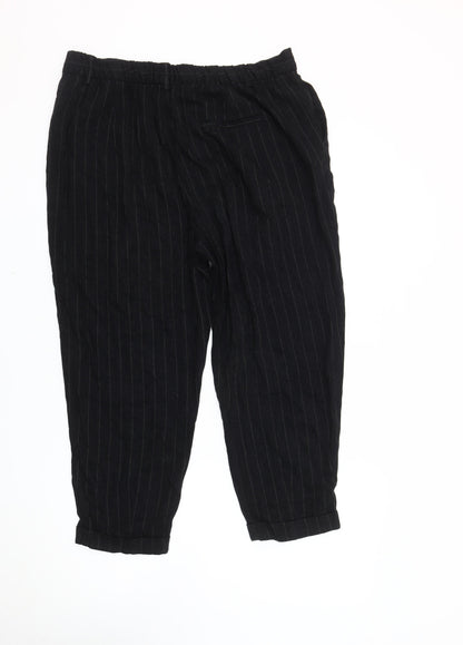 Zara Woman Black Striped Trousers XL, Pleated, Elegant