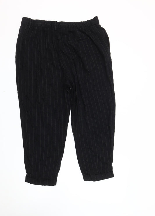 Zara Woman Black Striped Trousers XL, Pleated, Elegant