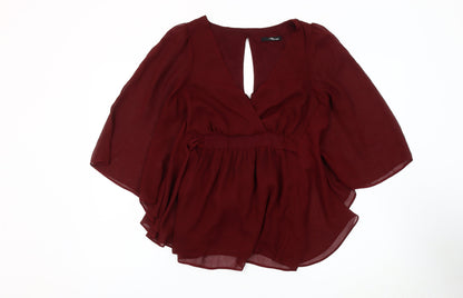 Jane Norman Women's Red Blouse 3/4 Sleeve V-Neck Size 10