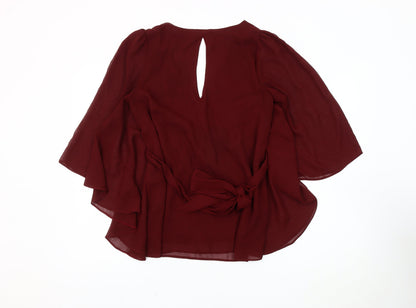 Jane Norman Women's Red Blouse 3/4 Sleeve V-Neck Size 10
