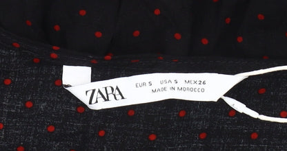 Zara Women's Black Polka Dot Cropped Blouse, Size S