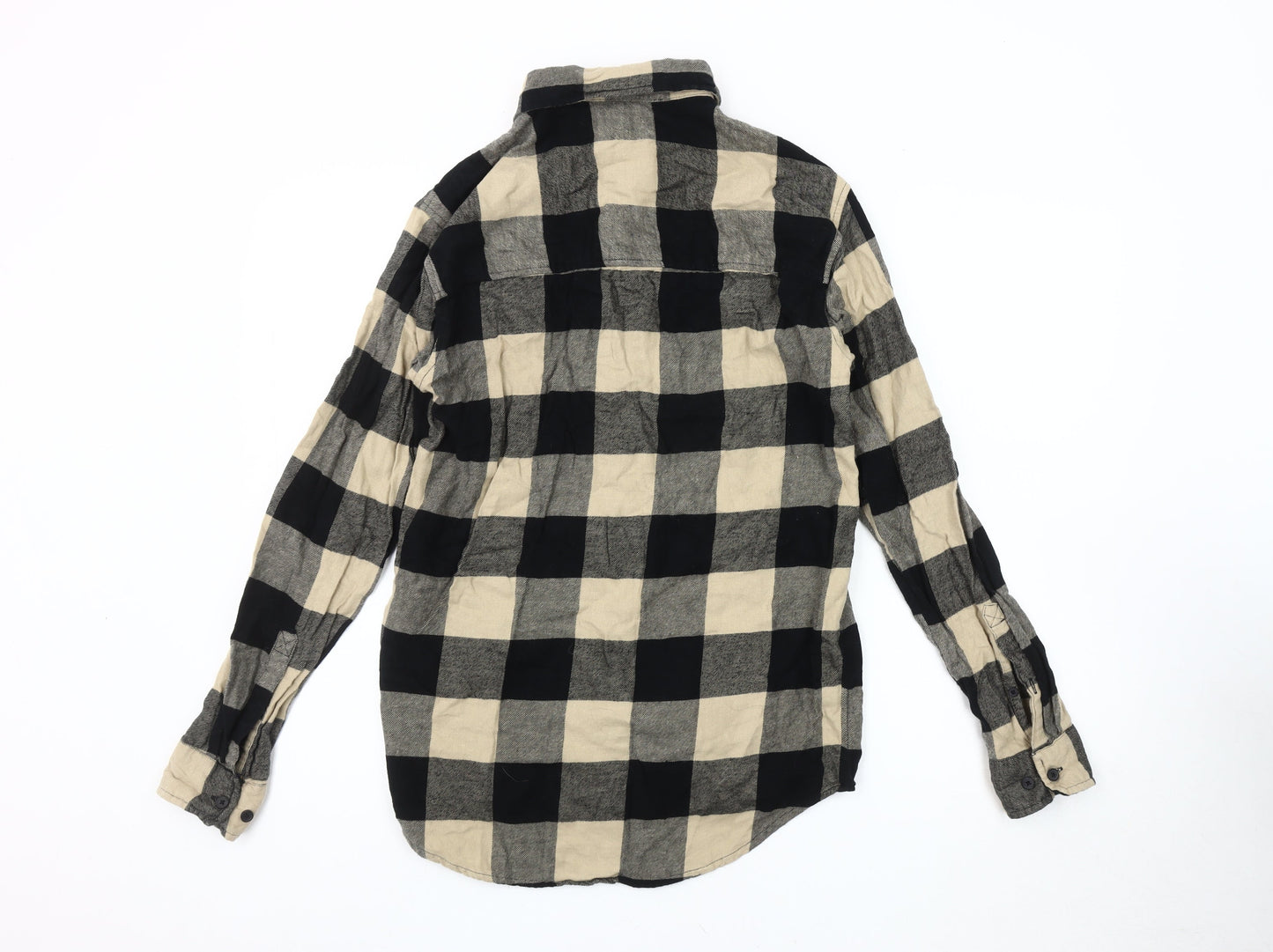 H&M Men XS Black Beige Check Cotton Shirt