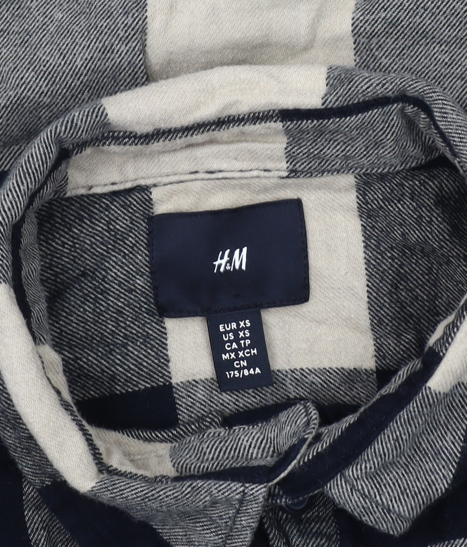 H&M Men XS Black Beige Check Cotton Shirt