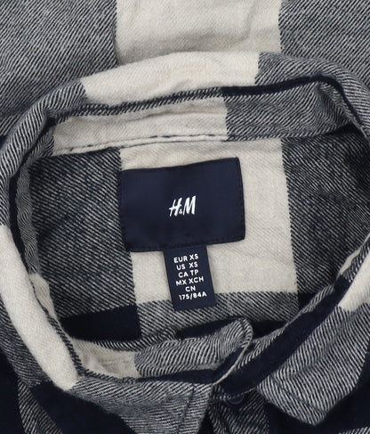 H&M Men XS Black Beige Check Cotton Shirt