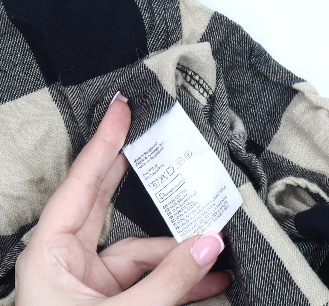 H&M Men XS Black Beige Check Cotton Shirt