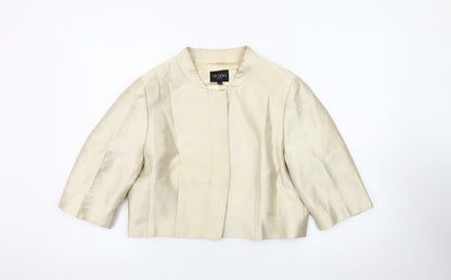 Hobbs Ivory Silk Blazer Women Size 16 Cropped 3/4 Sleeve
