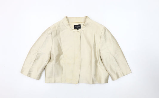 Hobbs Ivory Silk Blazer Women Size 16 Cropped 3/4 Sleeve