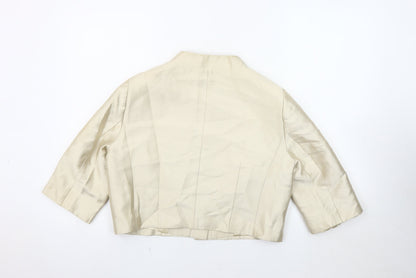 Hobbs Ivory Silk Blazer Women Size 16 Cropped 3/4 Sleeve