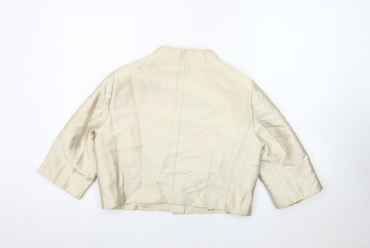 Hobbs Ivory Silk Blazer Women Size 16 Cropped 3/4 Sleeve