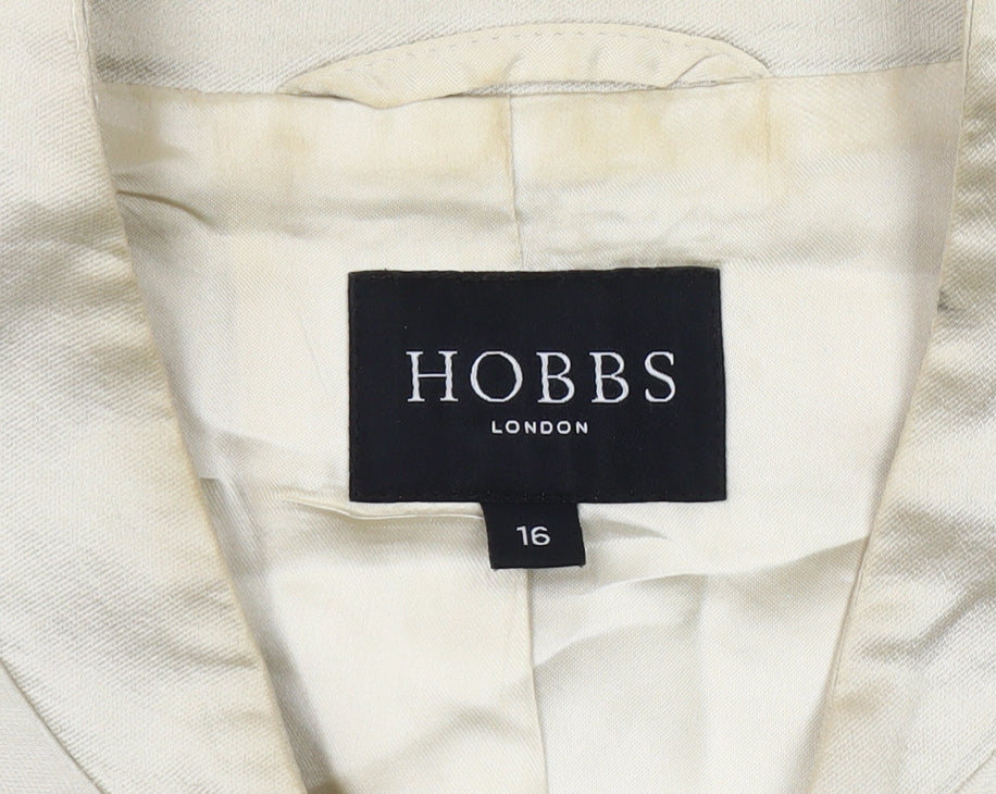 Hobbs Ivory Silk Blazer Women Size 16 Cropped 3/4 Sleeve