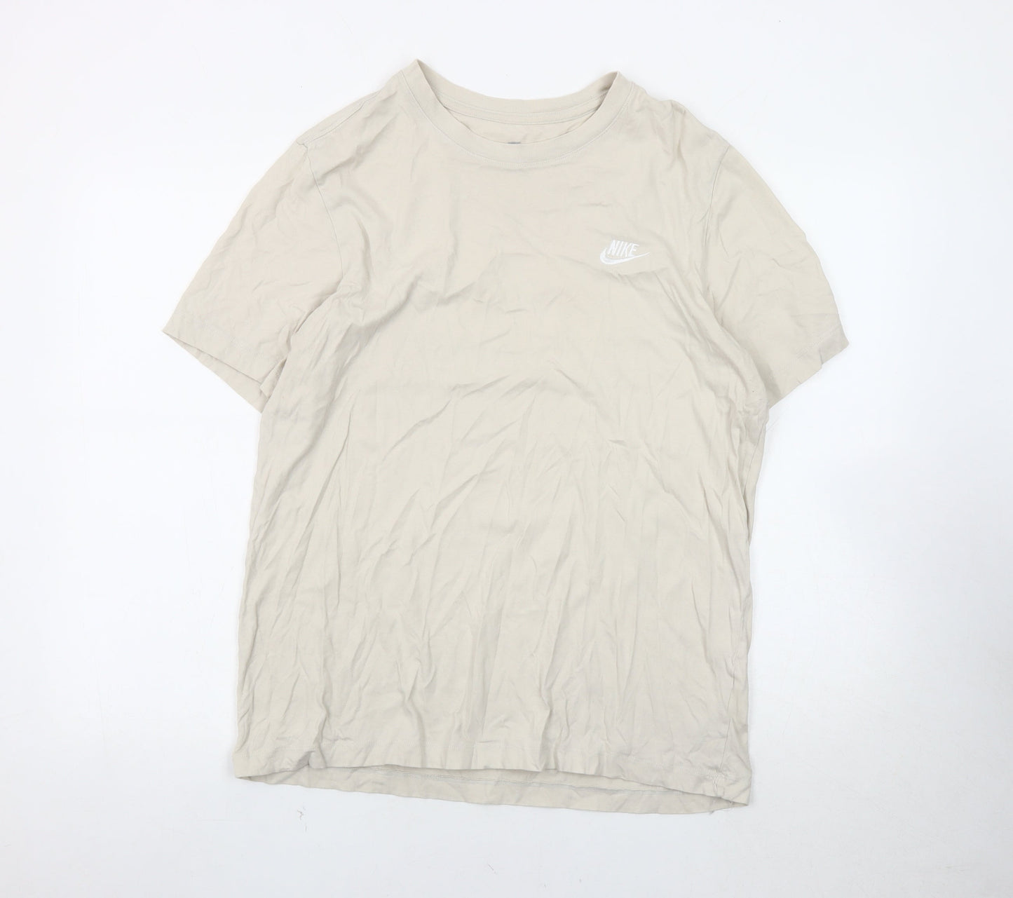 Nike Men's Beige T-Shirt, Short Sleeve, Crew Neck